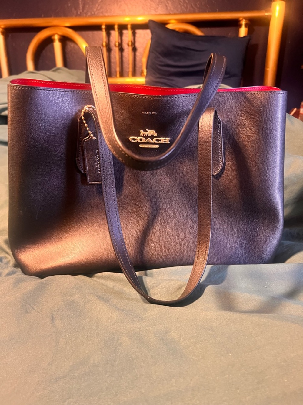 COACH Black Tote with Red Interior and Gold-Tone Logo